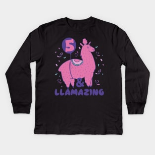 Llamazing 5th Birthday 5 Years Old Llama Girls Kids Gift product Kids Long Sleeve T-Shirt